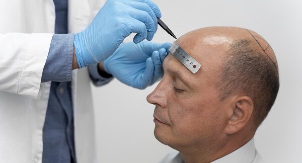 clínicas de injerto de cabello - tricólogo realizando el diseño de un injerto de cabello en la cabeza de un paciente