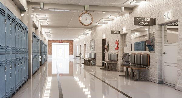 una de las mejores escuelas públicas, se muestra u pasillo de una escuela