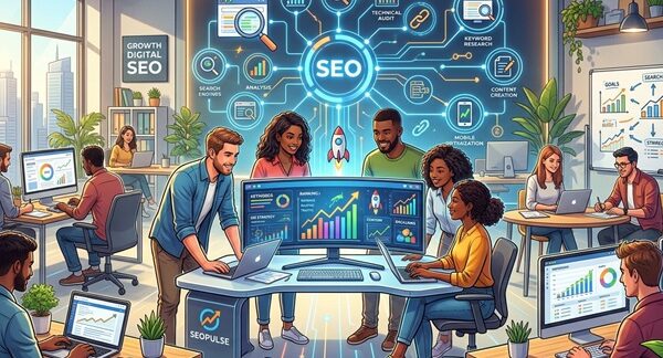 Agencias SEO - Representación gráfica de la mejor agencia SEO CDMX trabajando para optimizar el posicionamiento SEO de una empresa