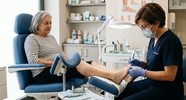 Podólogos - Mujer en un centro podológico siendo atendida por el mejor podólogo de México para eliminar afecciones en los pies