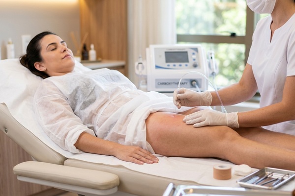 Especialista en medicina estética realizando una carboxiterapia para combatir la celulitis de una paciente