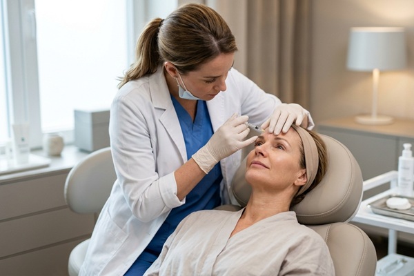 Procedimientos estéticos - Especialista en medicina estética aplicando un tratamiento de rejuvenecimiento facial con bótox a una mujer