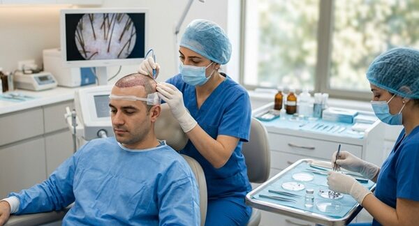 Técnicas de injerto de cabello - Cirujano capilar realizando un injerto de cabello CDMX a un hombre con alopecia avanzada