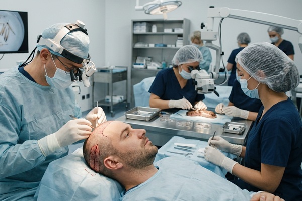 Cirujano capilar realizando un trasplante de cabello con la técnica FUT en México