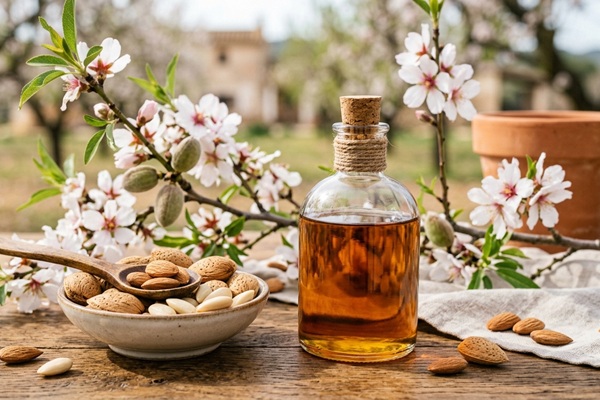 Aceites naturales - Envase con aceite de almendras dulces que reduce la caída del pelo