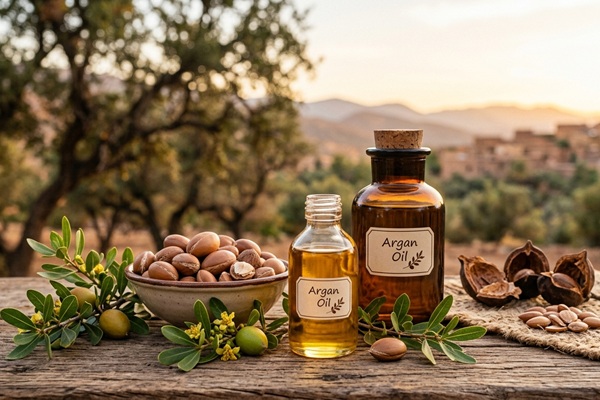 Aceites naturales - Envases con aceite de argán que nutren profundamente el cuero cabelludo para fortalecer el cabello