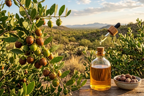 Envase con aceite de jojoba que disuelve el exceso de sebo y ayuda a frenar la alopecia