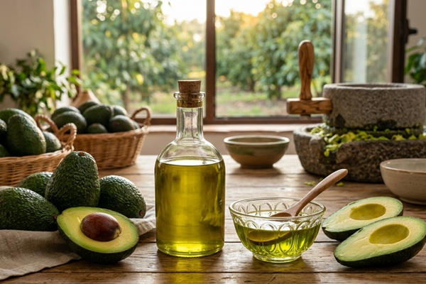 Envase con aceite de aguacate que ayuda a controlar la caída del pelo