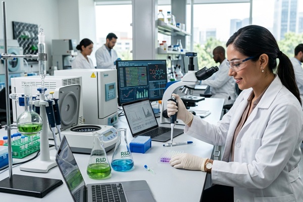 Especialista en biotecnología trabajando en fórmulas del sector farmacéutico uno de los trabajos bien pagados en México