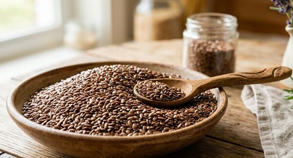 Semilla de linaza - Recipiente con linaza un ingrediente natural con múltiples beneficios para la salud