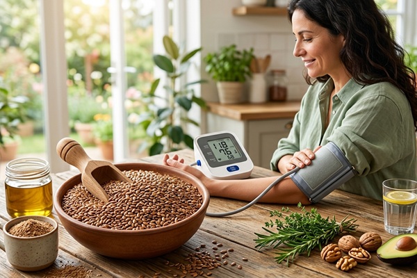 Mujer evaluando los niveles de tensión luego de consumir ingredientes naturales que ayudan a controlar la hipertensión